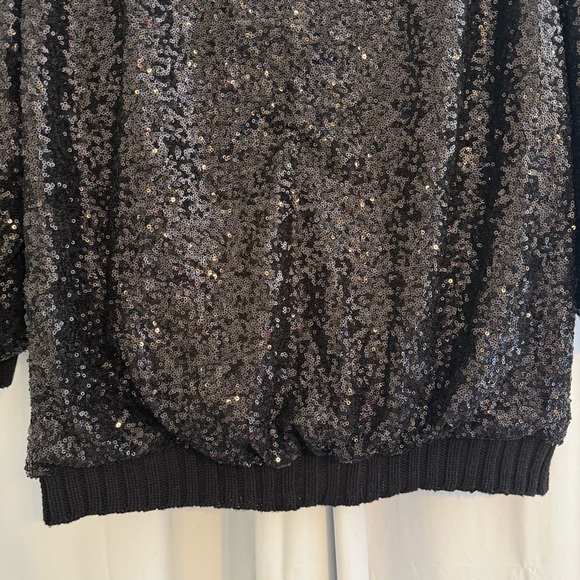 Zara Black Sequin Knit Sweater Women’s Medium 3/4 Sleeve Holiday Party Top - Picture 9 of 11